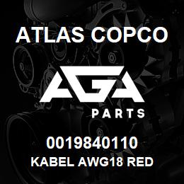 0019840110 Atlas Copco KABEL AWG18 RED | AGA Parts