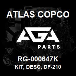 RG-000647K Atlas Copco KIT, DESC, DF-210 | AGA Parts