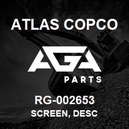 RG-002653 Atlas Copco SCREEN, DESC | AGA Parts