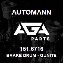 151.6716 Automann Brake Drum - Gunite 8656, Webb 68897F | AGA Parts
