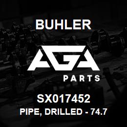 SX017452 Buhler Pipe, Drilled - 74.75 Long (Sch 40, SS) | AGA Parts