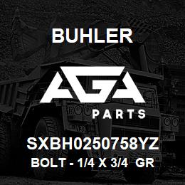 SXBH0250758YZ Buhler Bolt - 1/4 x 3/4 Grade 8 Yellow Zinc | AGA Parts