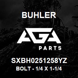 SXBH0251258YZ Buhler Bolt - 1/4 x 1-1/4 Gr-8 Yellow Zinc | AGA Parts