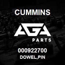 000922700 Cummins DOWEL,PIN | AGA Parts