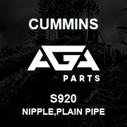 S920 Cummins NIPPLE,PLAIN PIPE | AGA Parts