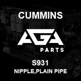 S931 Cummins NIPPLE,PLAIN PIPE | AGA Parts