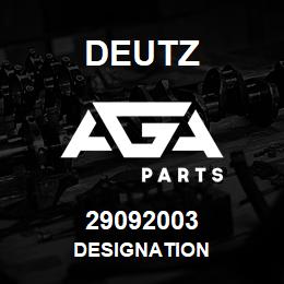 29092003 Deutz DESIGNATION | AGA Parts