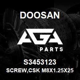 S3453123 Doosan SCREW,CSK M8X1.25X25 | AGA Parts