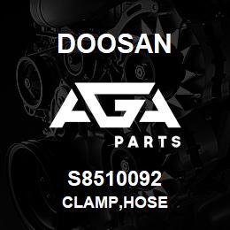 S8510092 Doosan CLAMP,HOSE | AGA Parts