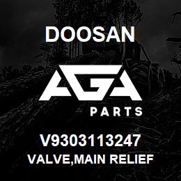 V9303113247 Doosan VALVE,MAIN RELIEF | AGA Parts