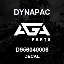 D956040006 Dynapac Decal | AGA Parts