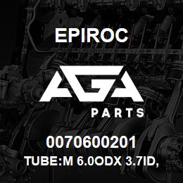 0070600201 Epiroc TUBE:M 6.0ODX 3.7ID, BLACK | AGA Parts