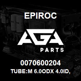 0070600204 Epiroc TUBE:M 6.0ODX 4.0ID, BLACK | AGA Parts