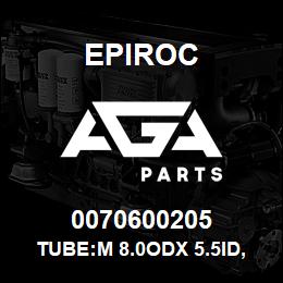 0070600205 Epiroc TUBE:M 8.0ODX 5.5ID, BLACK" | AGA Parts