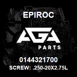 0144321700 Epiroc SCREW: .250-20X2.75L HXHD, STL | AGA Parts