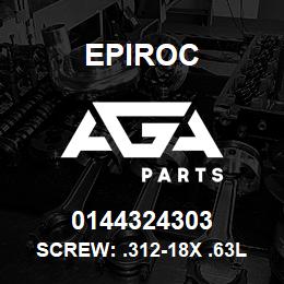 0144324303 Epiroc SCREW: .312-18X .63L HXHD, ZN P | AGA Parts