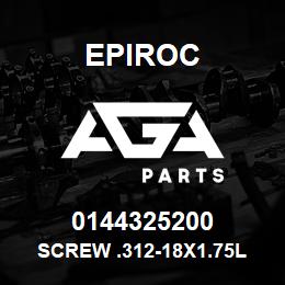 0144325200 Epiroc SCREW .312-18X1.75L HXHD, STL | AGA Parts