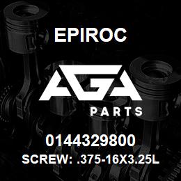 0144329800 Epiroc SCREW: .375-16X3.25L HXHD, STL | AGA Parts