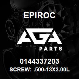 0144337203 Epiroc SCREW: .500-13X3.00L HXHD, ZN | AGA Parts