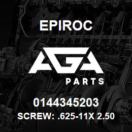 0144345203 Epiroc SCREW: .625-11X 2.50L HXHD, ZN | AGA Parts