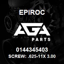 0144345403 Epiroc SCREW: .625-11X 3.00L HXHD, ZN | AGA Parts