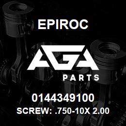 0144349100 Epiroc SCREW: .750-10X 2.00L HXHD, ST | AGA Parts