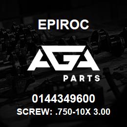 0144349600 Epiroc SCREW: .750-10X 3.00L HXHD, ST | AGA Parts