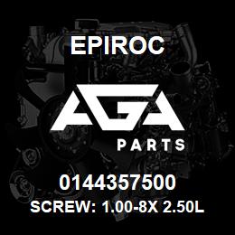 0144357500 Epiroc SCREW: 1.00-8X 2.50L HXHD, STL | AGA Parts