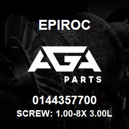 0144357700 Epiroc SCREW: 1.00-8X 3.00L HXHD, STL | AGA Parts