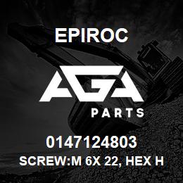 0147124803 Epiroc SCREW:M 6X 22, HEX HD, ZN PLT, S | AGA Parts