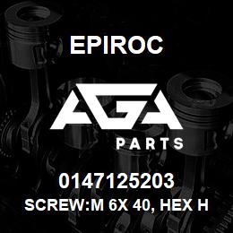 0147125203 Epiroc SCREW:M 6X 40, HEX HD, ZN PLT, S | AGA Parts