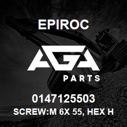 0147125503 Epiroc SCREW:M 6X 55, HEX HD, ZN PLT, S | AGA Parts