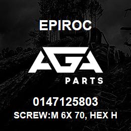 0147125803 Epiroc SCREW:M 6X 70, HEX HD, ZN PLT, S | AGA Parts