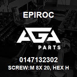 0147132302 Epiroc SCREW:M 8X 20, HEX HD, ISO A2-70 | AGA Parts