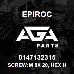 0147132315 Epiroc SCREW:M 8X 20, HEX HD W/LOCK PL | AGA Parts