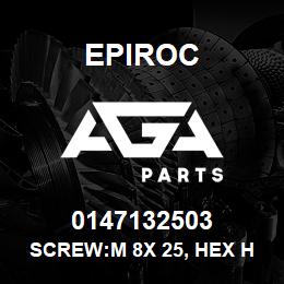 0147132503 Epiroc SCREW:M 8X 25, HEX HD, ZN PLT, S | AGA Parts