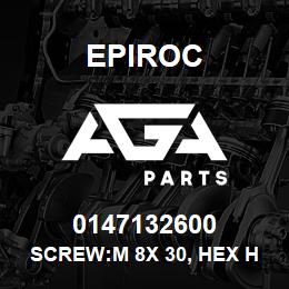 0147132600 Epiroc SCREW:M 8X 30, HEX HD, ZN PLT, S | AGA Parts