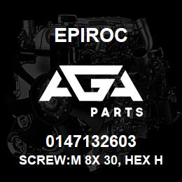 0147132603 Epiroc SCREW:M 8X 30, HEX HD, ZN PLT, S | AGA Parts