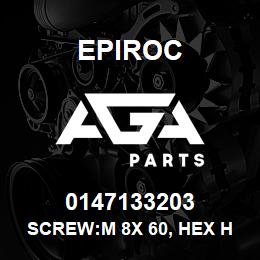 0147133203 Epiroc SCREW:M 8X 60, HEX HD, ZN PLT, S | AGA Parts