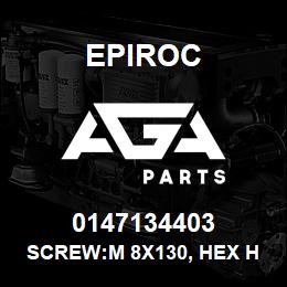 0147134403 Epiroc SCREW:M 8X130, HEX HD, ZN PLT, S | AGA Parts