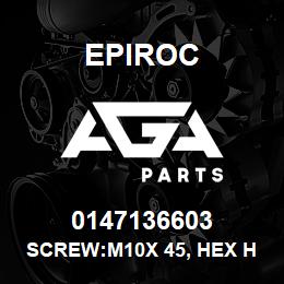 0147136603 Epiroc SCREW:M10X 45, HEX HD, ZN PLT, S | AGA Parts