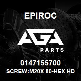 0147155700 Epiroc SCREW:M20X 80-HEX HD, STL 8.8 | AGA Parts