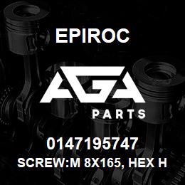 0147195747 Epiroc SCREW:M 8X165, HEX HD, POL BLAC | AGA Parts