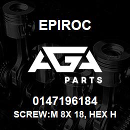 0147196184 Epiroc SCREW:M 8X 18, HEX HD, ZN PLT, S | AGA Parts