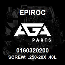 0160320200 Epiroc SCREW: .250-20X .40L PAN HD | AGA Parts