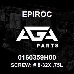 0160359H00 Epiroc SCREW: # 8-32X .75L PAN HD SL | AGA Parts