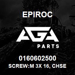 0160602500 Epiroc SCREW:M 3X 16, CHSE HD SLOT, ZN | AGA Parts