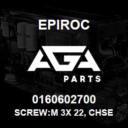 0160602700 Epiroc SCREW:M 3X 22, CHSE HD SLOT, ZN | AGA Parts