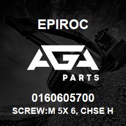 0160605700 Epiroc SCREW:M 5X 6, CHSE HD SLOT, ZN | AGA Parts