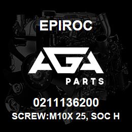 0211136200 Epiroc SCREW:M10X 25, SOC HD CAP, STL | AGA Parts